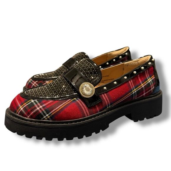 Betsey Johnson Plaid Buckle Loafers Square Toe Extra Wide Size 9.5WW - Picture 2 of 11